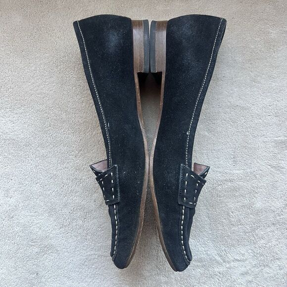 Prada Black Suede Cream White Stitching Loafer Flat Women EU 38 US 7.5-8 Classic - Picture 6 of 15